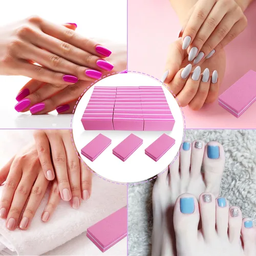 Miniatura 6 de Juego de pulidor de uñas profesional rosa, 30 piezas, uñas acrílicas y naturales, bloques de tampón de grano 100/180