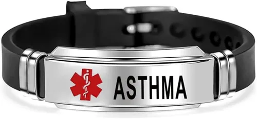Miniatura 13 de NanMuc Pulsera de identificación de alerta médica roja de primeros auxilios de emergencia grabada con láser Alerta de salud ajustable pulsera