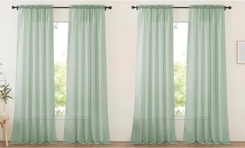 Miniatura 18 de NICETOWN Cortinas traslúcidas de gasa para ventana de dormitorio, bolsillo para barra, elegantes cortinas traslúcidas ligeras que llegan al suelo