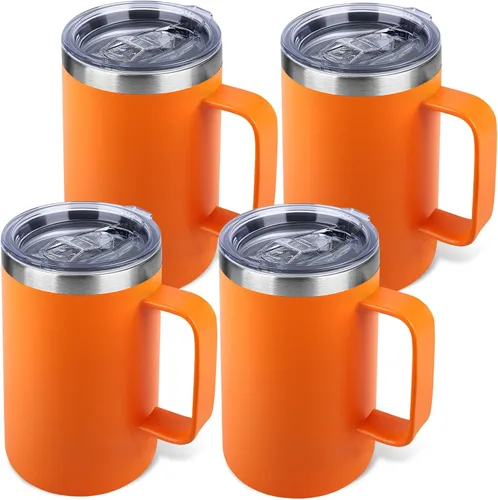 Miniatura 25 de Taza de café aislada de 22 onzas con asa y tapa a prueba de fugas, vaso de viaje de acero inoxidable de doble pared para viajes, oficina, hogar