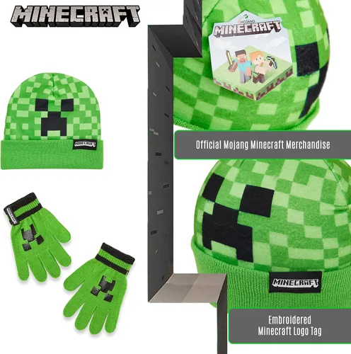 Miniatura 3 de Minecraft Conjunto de gorro o gorro y guantes para niños, conjunto de invierno para niños, gorro de invierno cálido, regalos de juegos para niños