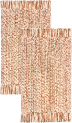 Miniatura 17 de COTTON CRAFT Alfombra tejida de área, paquete de 2 alfombras de algodón con textura jacquard, alfombra rústica bohemia con flecos, lavable a