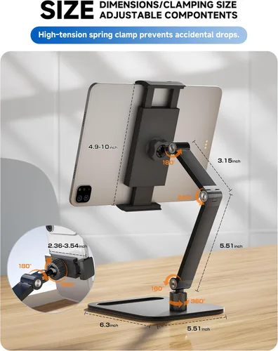 Miniatura 3 de Soporte para tableta para iPad, soporte de monitor portátil para 15.6 pulgadas, 17.3 pulgadas Aluminum Alloy Foldable Arm Mount with 360° Swivel