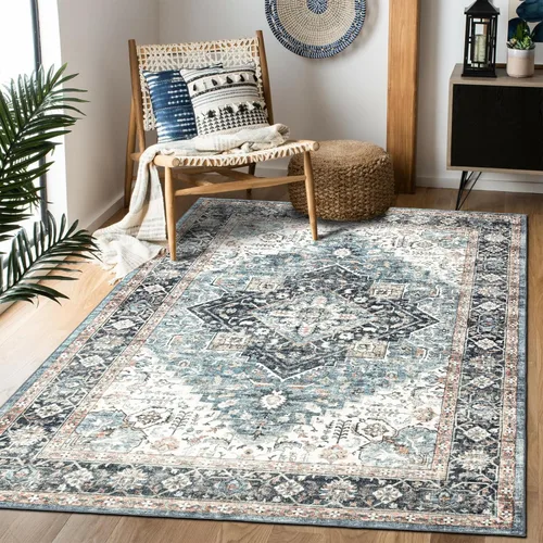 Miniatura 21 de Alfombra de área de 5 x 7, alfombra bohemia vintage, ultra suave, de pelo bajo, lavable, antideslizante, resistente a las manchas, alfombra impresa