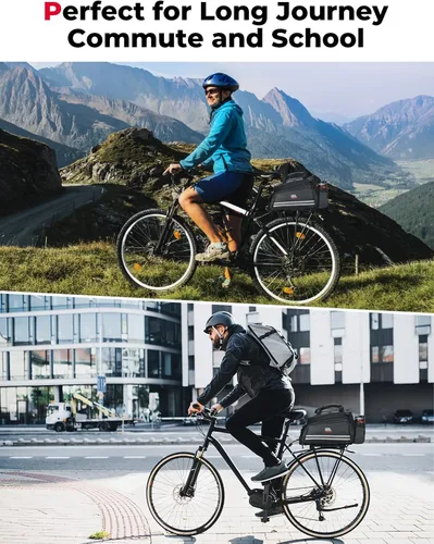 Miniatura 7 de KEMIMOTO Bolsa de 20L para Bicicleta con Portaequipajes Trasero con Funda Impermeable, Bolsa de Maletero de Bicicleta de Cuero de Carbono Alforja