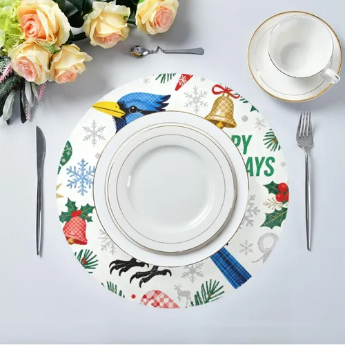 Miniatura 5 de Merry Christmas Robin Round Placement placemats and Coasters for Dining Table Set of 4 15x15 in mantelitos individuales para mesa