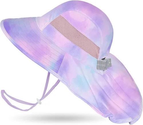 Miniatura 7 de Sombrero de sol para niños, protección UV, unicornio, verano, playa, jugar con ala ancha, solapa para el cuello para niñas y niños