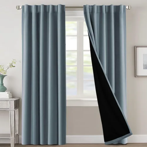 Miniatura 50 de H.VERSAILTEX Cortinas 100% opacas para dormitorio con forro negro, cortinas de oscurecimiento de habitación completa, con aislamiento térmico