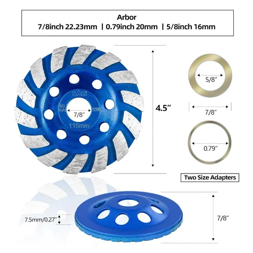 Miniatura 2 de SALI 5 piezas de muela de molienda de diamante para hormigón de 4 1/2 pulgadas para pulido y limpieza de superficies de piedra, cemento, mármol