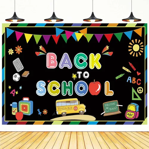Miniatura 4 de Zliisang Telón de fondo de bienvenida de regreso a la escuela de 5.9 x 3.6 pies para fotografía, pancarta de fiesta de bienvenida para el primer día