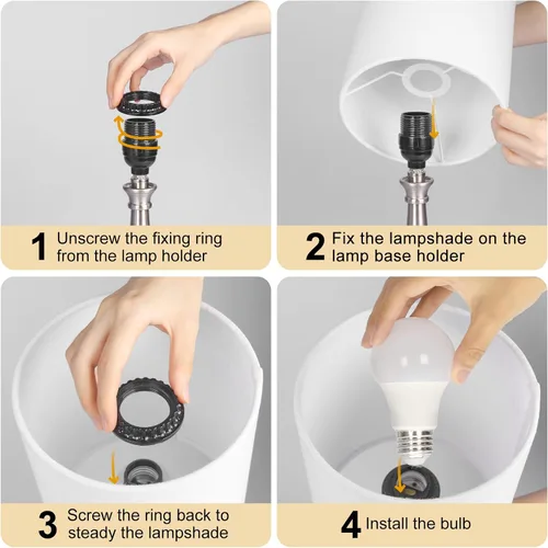Miniatura 6 de Lámpara de mesa con control táctil, lámpara de noche regulable de 3 vías, lámpara de luz simple con pantalla de lámpara blanca y base de metal