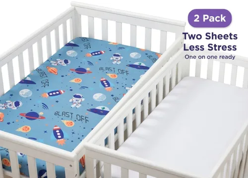 Miniatura 3 de EVERYDAY KIDS Juego de 2 sábanas bajeras ajustadas para cuna de niño, 100% microfibra suave y transpirable, sábana para bebé, se adapta al colchón