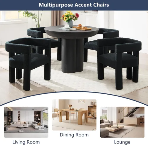 Miniatura 5 de Juego de 2 Sillas de Comedor Modernas / Sillas de Sala de Estar, Sillón de Tela, Silla Barrel Tapizada para Sala de Estar Cocina Recepción