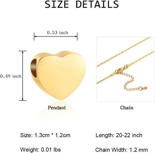 Miniatura 116 de constantlife Joyería de cremación para cenizas – Colgante de corazón conmemorativo collar de urna conmemorativa soporte para cenizas de acero