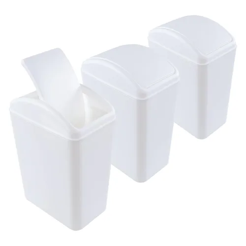 Miniatura 8 de 3 paquetes de basura de plástico de 4.5 galones con tapa abatible superior, cubo de basura para cocina, dormitorio, baño, color gris