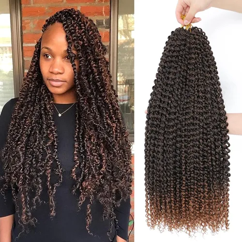 Miniatura 47 de Dansama - 7 paquetes de extensiones de cabello trenzado ondulado Passion Twist, extensiones de cabello de trenzas con ganchillo estilo mariposa, #1B