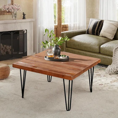 Miniatura 9 de Mesa de centro cuadrada de madera natural de 27 x 27 x 15 pulgadas de alto, mesas vintage de madera rústica para sala de estar, comedor, sofá
