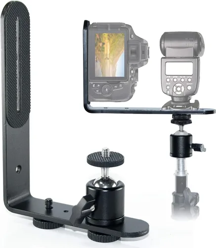 Miniatura 5 de EXMAX® Soporte para cámara de luz flash en forma de L de aleación de aluminio de metal con tornillo de 1/4 pulgadas + mini trípode de cabeza de bola