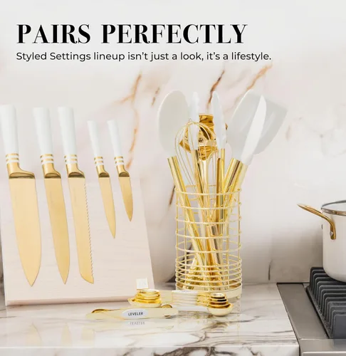 Miniatura 9 de Cucharas medidoras magnéticas blancas y doradas, cucharas medidoras de doble cara de acero inoxidable para cocinar y hornear, bonitos accesorios