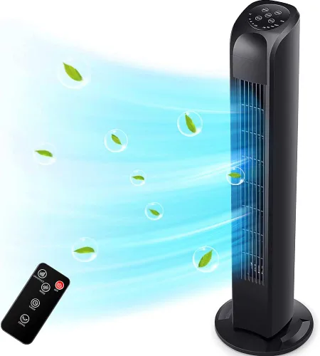 Miniatura 8 de Uthfy Ventilador de torre oscilante sin aspas con control remoto, refrigeración silenciosa, portátil, ventilador eléctrico de pie con 3 velocidades