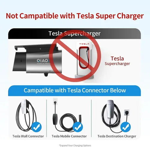 Miniatura 2 de QIAO - Adaptador Tesla a J1772, máximo 80 A 250 V CA, plateado nacs a j1772 para carga eficiente de vehículos eléctricos de nivel 2, compatible