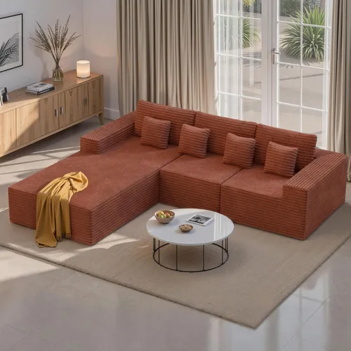 Miniatura 15 de Sofás modulares seccionales de nube de 111 pulgadas con chaise en forma de L, sofá sin estructura tapizado de asiento profundo para sala de estar