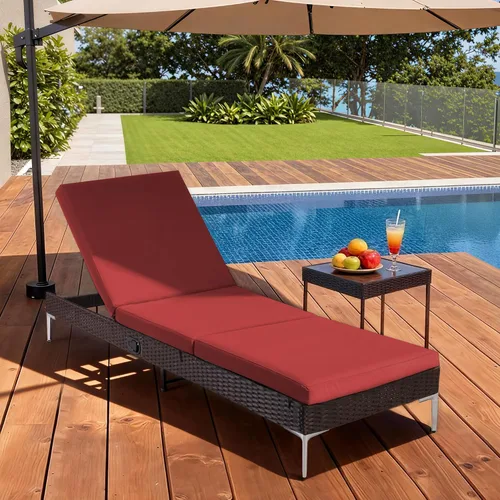 Miniatura 2 de HOMREST Tumbona para exteriores, silla de mimbre para patio con respaldo neumático ajustable, silla de ratán para piscina para tomar el sol adecuada
