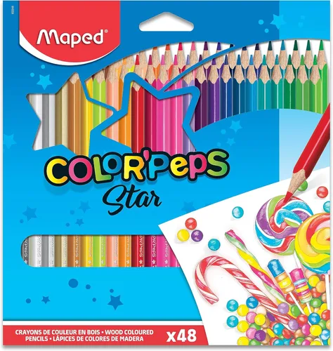 Maped - Lápices de colores triangulares Color'Peps - Paquete de 48 - Colores vibrantes.