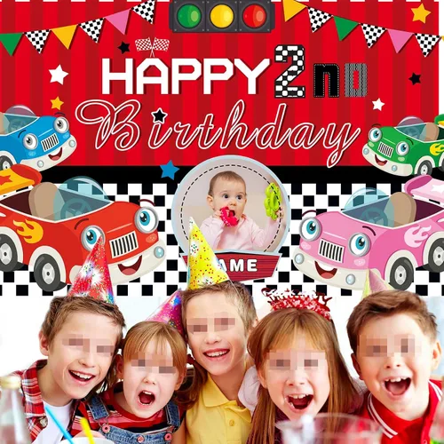 Miniatura 6 de Cartel personalizado de decoración de 2º cumpleaños con foto y nombre personalizados Personalizado-2º Coche