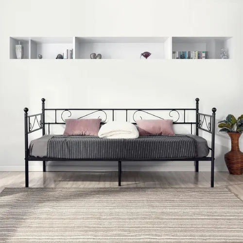 Miniatura 5 de Marco de Cama Diurna Tamaño Twin, Cama Diurna Marco de Cama Diurna de Metal Negro con Cabecero, Base de Plataforma de Colchón que Reemplaza