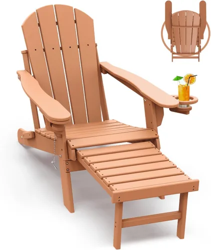 Miniatura 14 de GREENVINES Sillas Adirondack con Otomano Juego de 2 Grano de Madera Plegable Reposapiés Retráctil Plástico HDPE Silla para Hoguera Todo