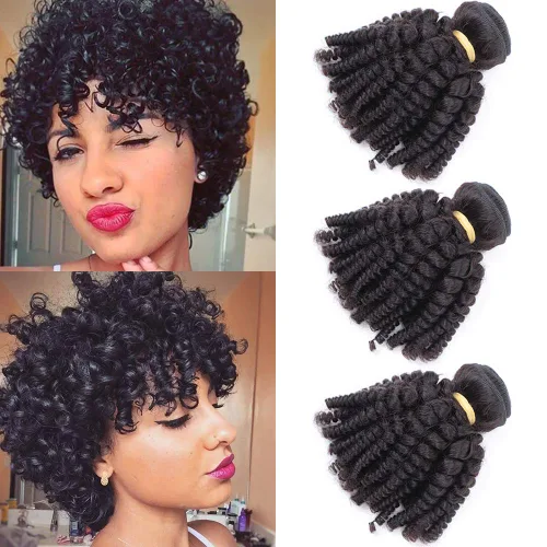 Extensiones de cabello humano brasileño Funmi de 8, 10, 12 pulgadas, extensiones de cabello rizado afro, tejido corto rizado, extensiones de cabello