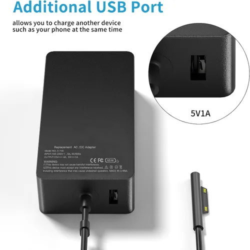 Miniatura 4 de Cargador de portátil Surface Pro de 65 W para Microsoft Surface Pro 10/9/8/7/6/5/4/3/X, Windows Surface Laptop 6/5/4/3/2/1, Surface Book 3/2/1