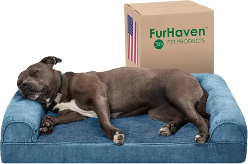 Miniatura 11 de Furhaven Cama ortopédica de espuma para perros, de pelo sintético y terciopelo, con diseño de caja de huevos, color salvia oscura, talla M Dark Sage