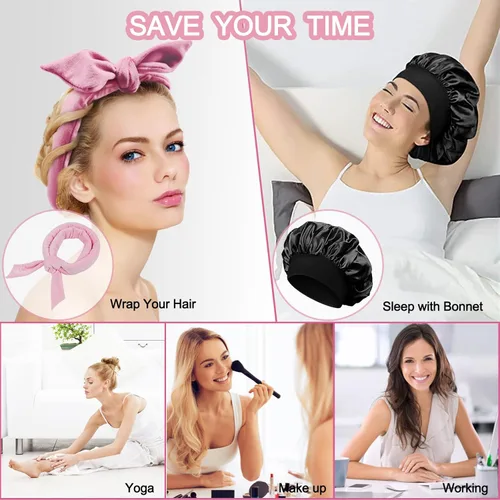 Miniatura 5 de Diadema rizadora extra larga sin calor durante la noche para cabello largo, sin rizadores de calor para dormir (caja de regalo rosa)