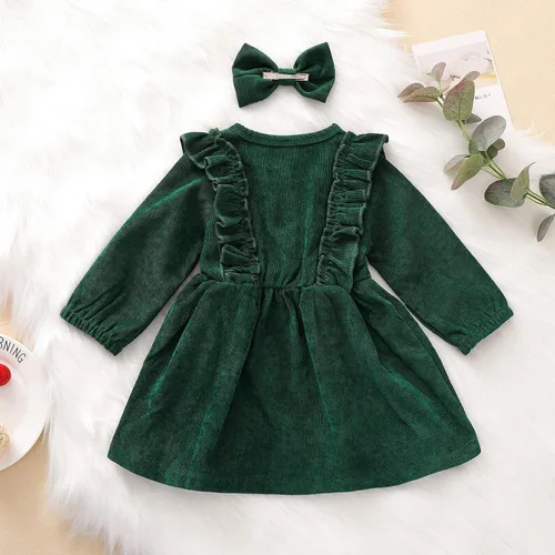 Miniatura 3 de Karuedoo Kids Toddler Baby Girl Corduroy Ruffle Long Sleeve Dress Princess Party Dress Fall Winter Skirt Outfit