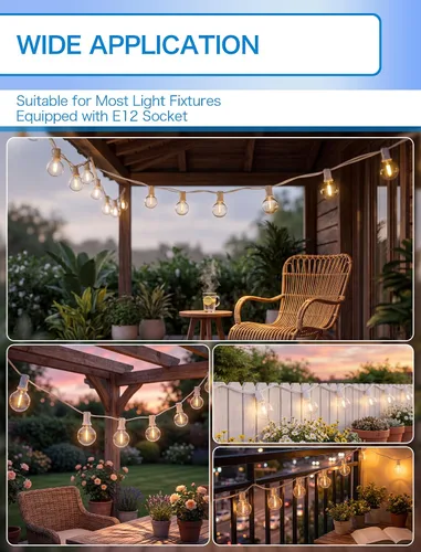 Miniatura 7 de SUNSGNE Paquete de 25 bombillas LED G40 de repuesto, bombillas de cadena de globo de 0.6 W, bombillas de repuesto impermeables para luces de cadena
