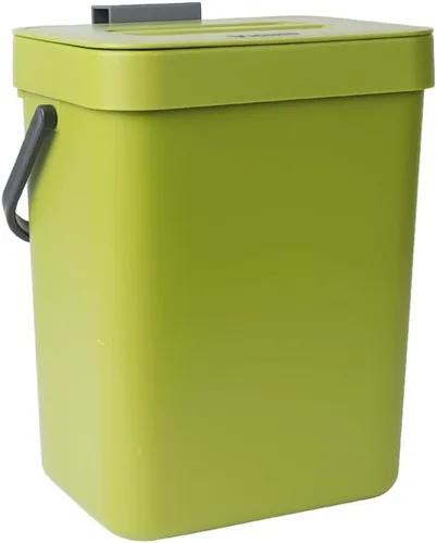 Cubo de basura pequeño colgante con tapa debajo del fregadero para cocina, cesta de basura de plástico de 5 l/1.3 galones, cubo de basura de Verde