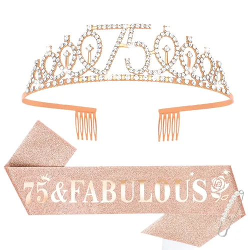 Miniatura 44 de Casoty Juego de diadema y tiara de 40 y fabuloso, oro rosa, para decoraciones de cumpleaños de 40 años, regalos para mujeres, decoraciones de fiesta