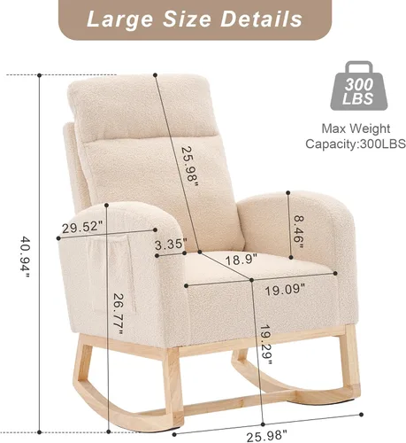 Miniatura 2 de Mecedora para Guardería con Patas de Madera Maciza, Silla Deslizante para Guardería con Bolsillo Lateral, Sillón Mecedor para Sala de Estar