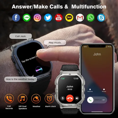 Miniatura 4 de AMAZTIM Reloj Inteligente, Batería Extra Larga de 60 Días, Resistente al Agua 5ATM para Natación y Buceo, Grado Militar de Metal Completo, Negro