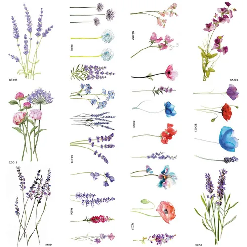 COKTAK Lavander Tatuajes temporales de colibrí de flores.