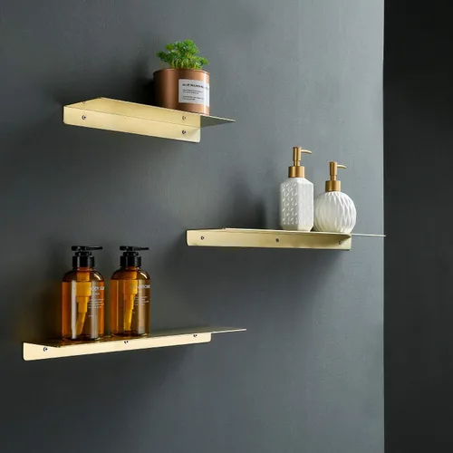 Miniatura 2 de TRUSTMI Estante flotante dorado cepillado SUS304 de acero inoxidable montado en la pared (16 x 4 pulgadas) para baño, cocina, dormitorio, sala