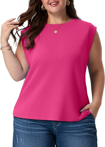 Miniatura 15 de OLRIK Plus Size Tank Tops for Women Cap Sleeve Soft Stretch Summer Blouses Casual Basic Tee with Underarm Coverage