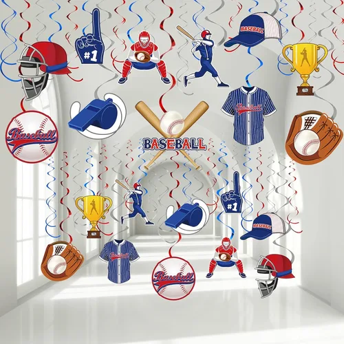 Clabby 51 piezas de decoraciones de fiesta de béisbol, fiestas temáticas deportivas, decoración de remolinos colgantes para niños y adultos,