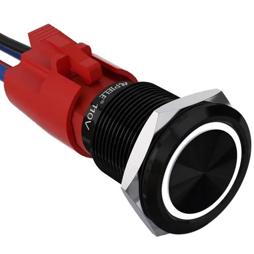 Miniatura 23 de APIELE 110V-220V 19mm interruptor de botón de cierre 10 Amp SPST LED Impermeable Redondo autobloqueante 1NO (Negro Aluminio, Azul)