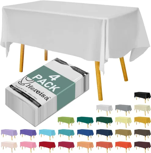 Miniatura 77 de Paquete de 3 manteles de plástico desechables de 54 x 108 pulgadas, manteles de color blanco hueso, manteles de fiesta nupcial para fiestas