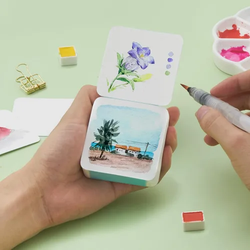 Miniatura 6 de Lightwish 60 Hojas Mini Cuaderno de Bocetos de Acuarela 2.6 * 2.6'' Prensado en Frío 300gsm/140lb, Cuaderno de Pintura Cuadrado Portátil Desgarrable