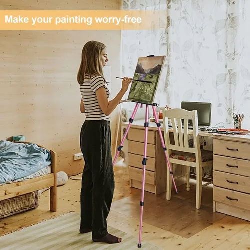 Miniatura 2 de RRFTOK Caballete de pintura para artistas, caballete de aluminio ajustable para pintar lienzos, altura de 17 a 66 pulgadas, bolsa de transporte