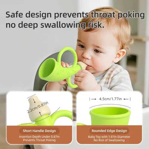 Miniatura 6 de Juguete de trompeta para bebé de 6 a 12 meses, juguete de silicona con 2 piezas de color amarillo y verde para dentición, juguetes de silbato
